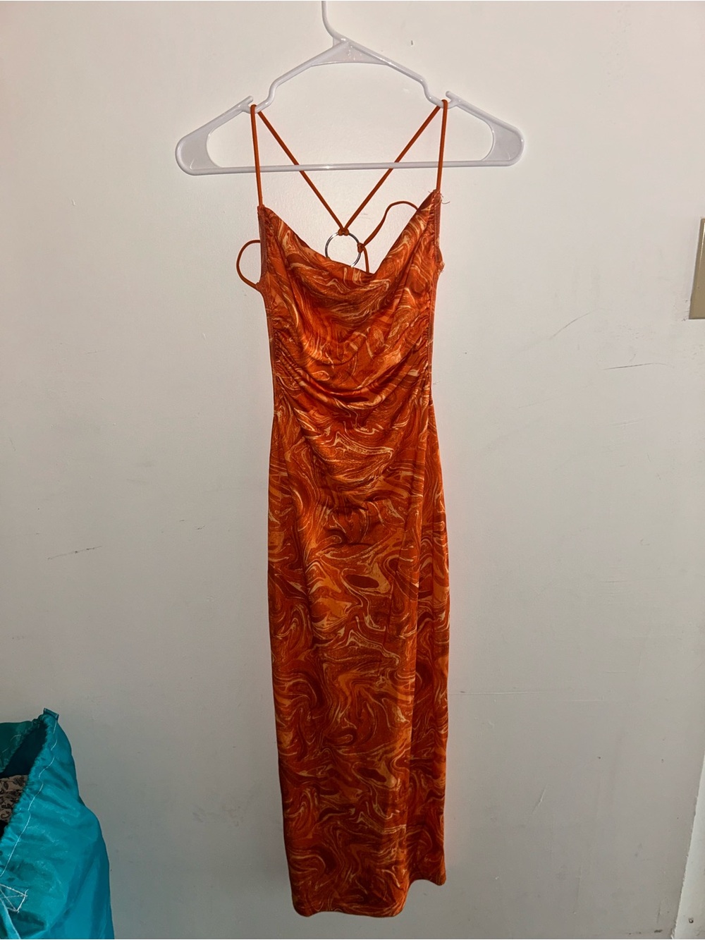 Orange Marble Slip Dress with Strappy Back